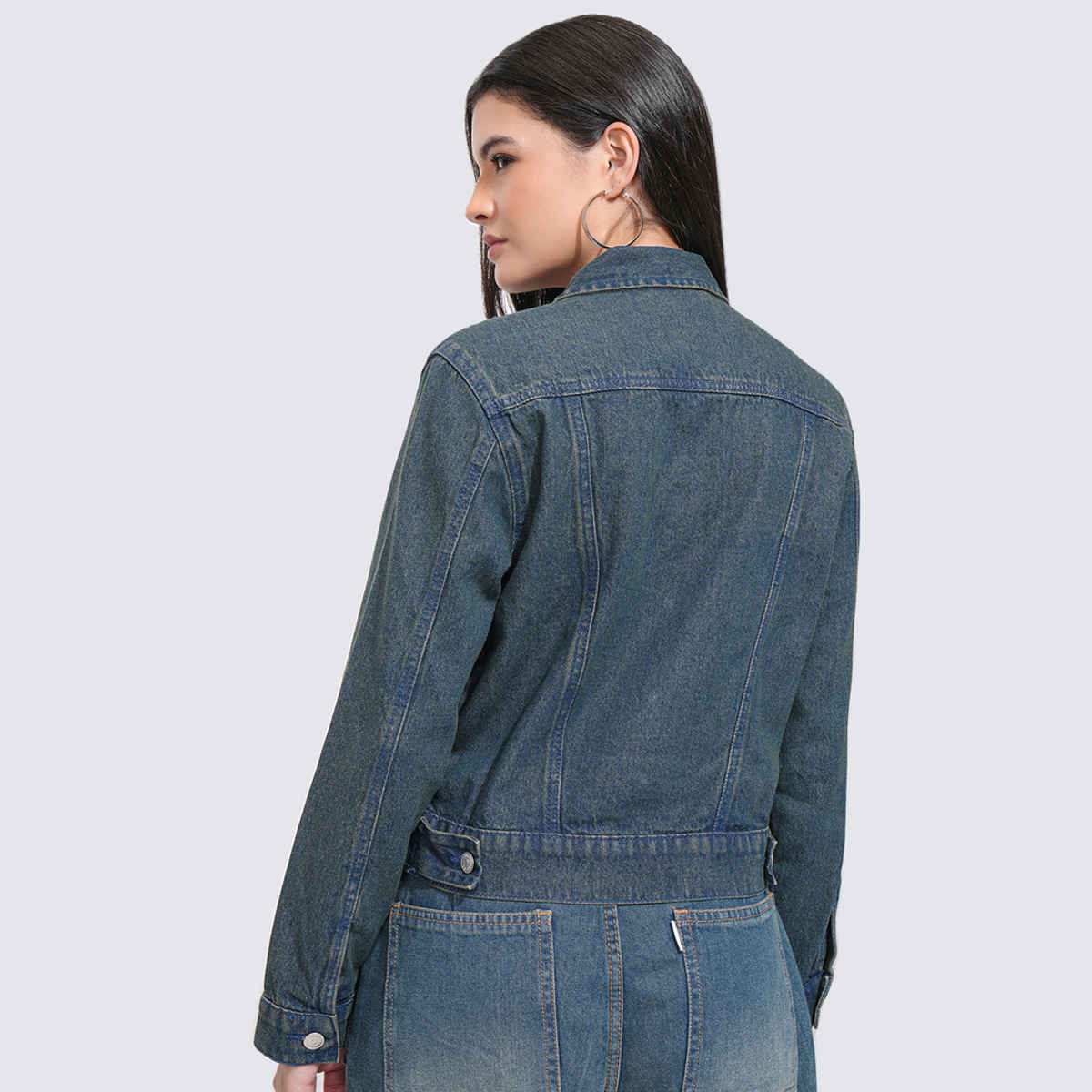 Tokyo Talkies Women's Solid Denim Jacket | Mid Blue - S