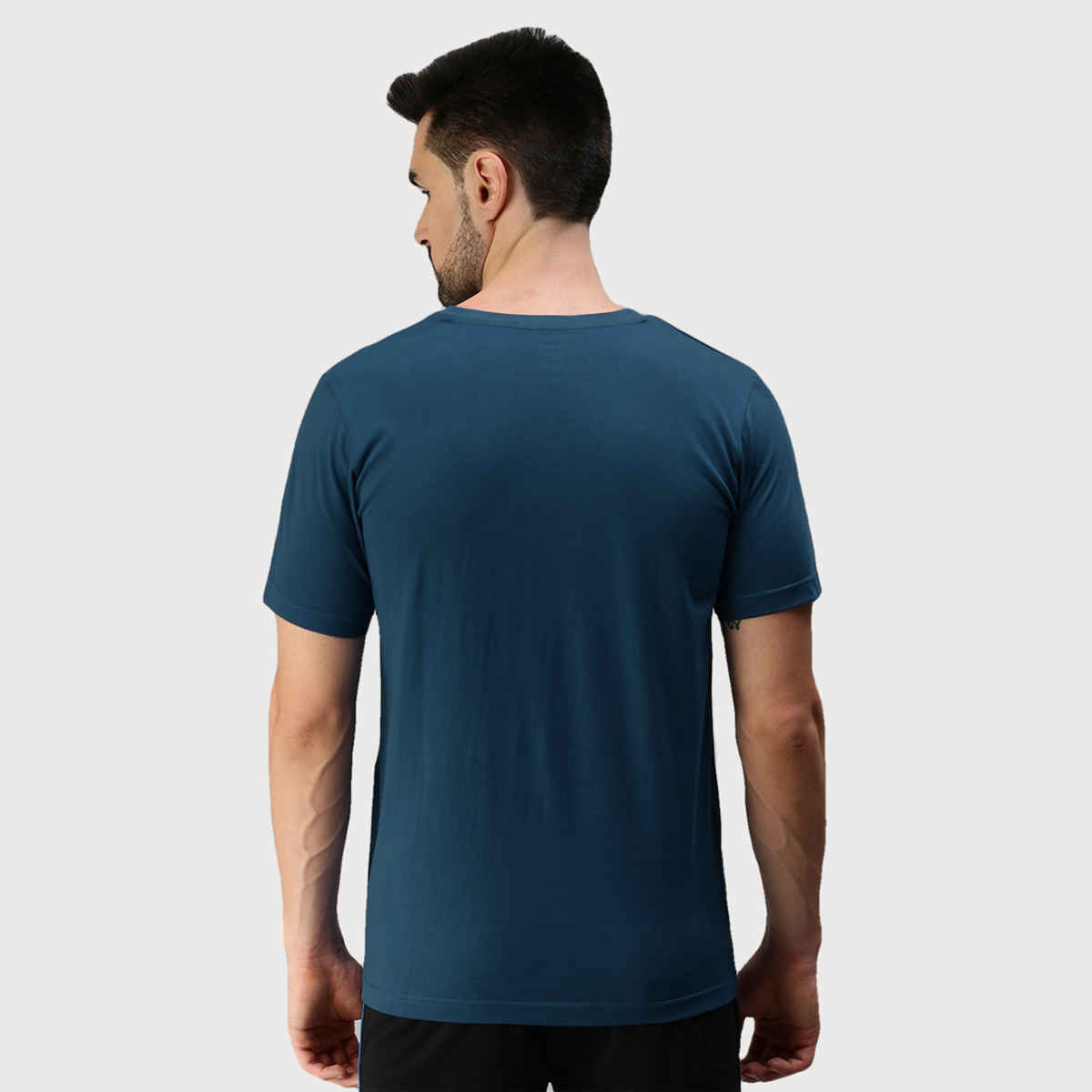 ONN Premium Men's Solid Pure Cotton V Neck T-shirts | Teal Blue | Size - M