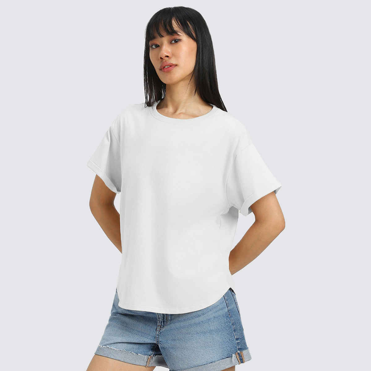 Juneberry White Oversized Fit Boyfriend T-shirt for Women - M