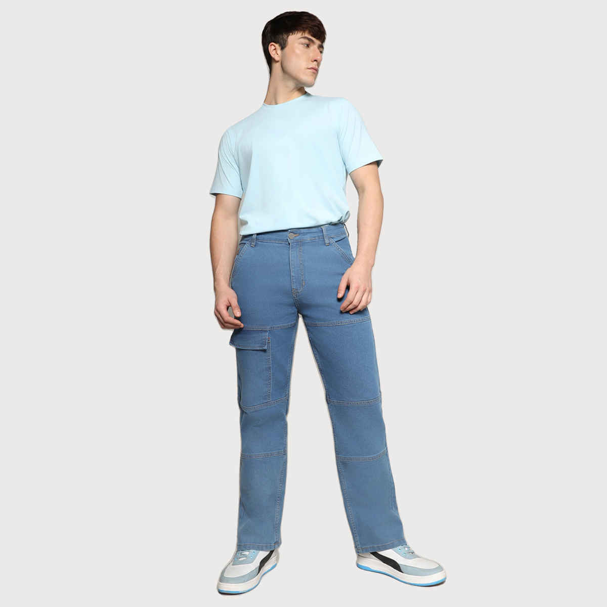 Campus Sutra Men's Panel Patch Pocket Denim Jeans | Blue - 36