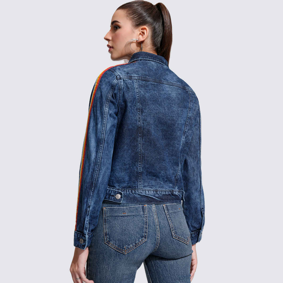 Tokyo Talkies Women's Solid Denim Jacket | Mid Blue - S