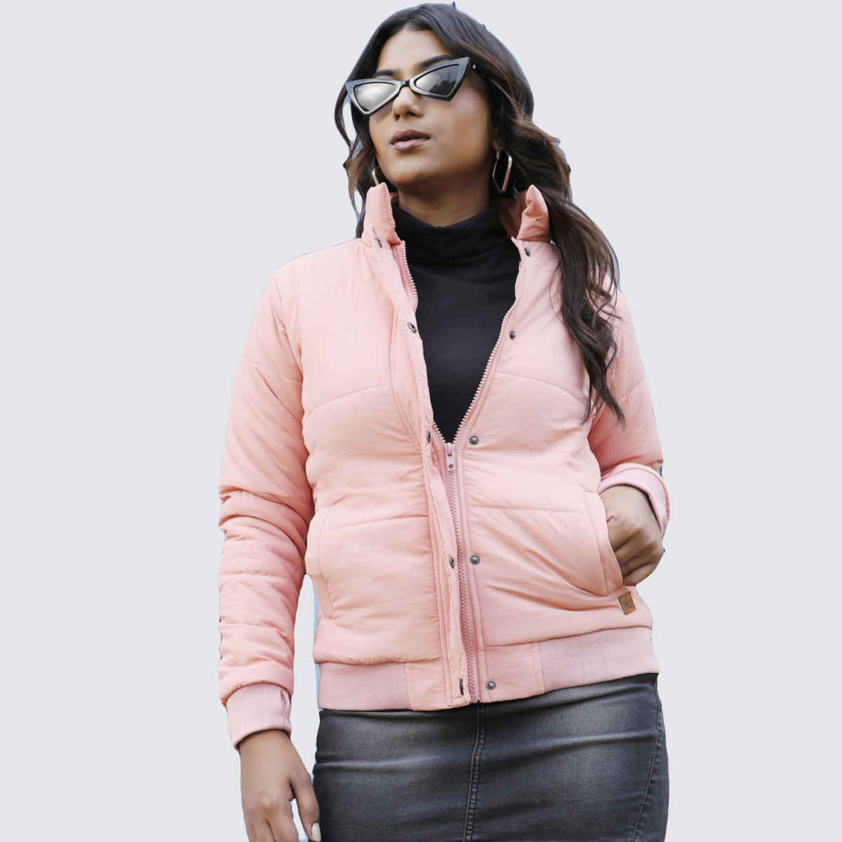 Campus Sutra Women's Puffer Jacket With Angled Open Pockets | Pink - M