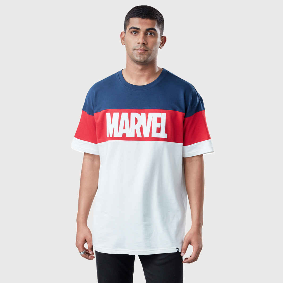 The Souled Store Men's Marvel Logo Oversized T-shirt | Multicolor - L