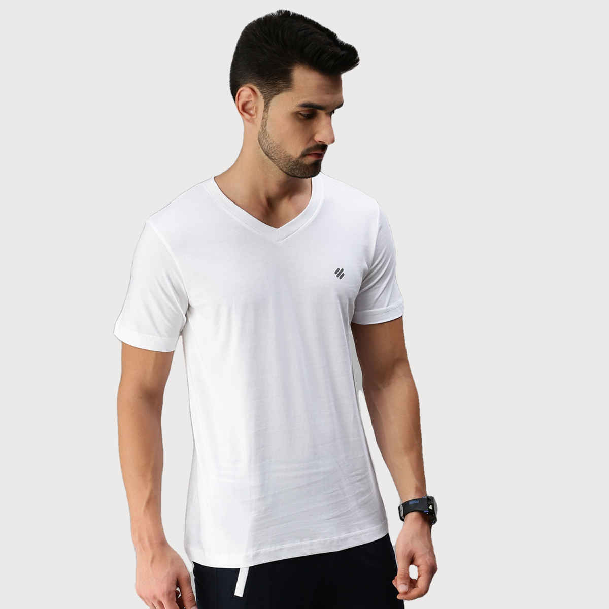 ONN Premium Men's Solid Pure Cotton V Neck T-shirts | White | Size - S