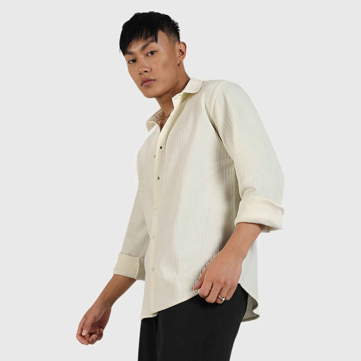Campus Sutra Men's Stripe - Creased Shirt | Yellow - S