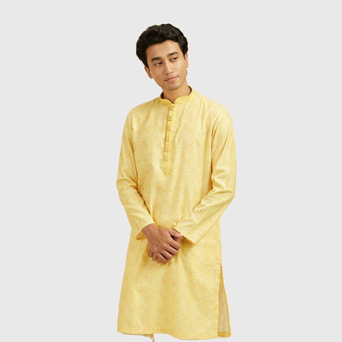 Diwas By Manyavar Yellow Blended Cotton Printed Kurta Set | M