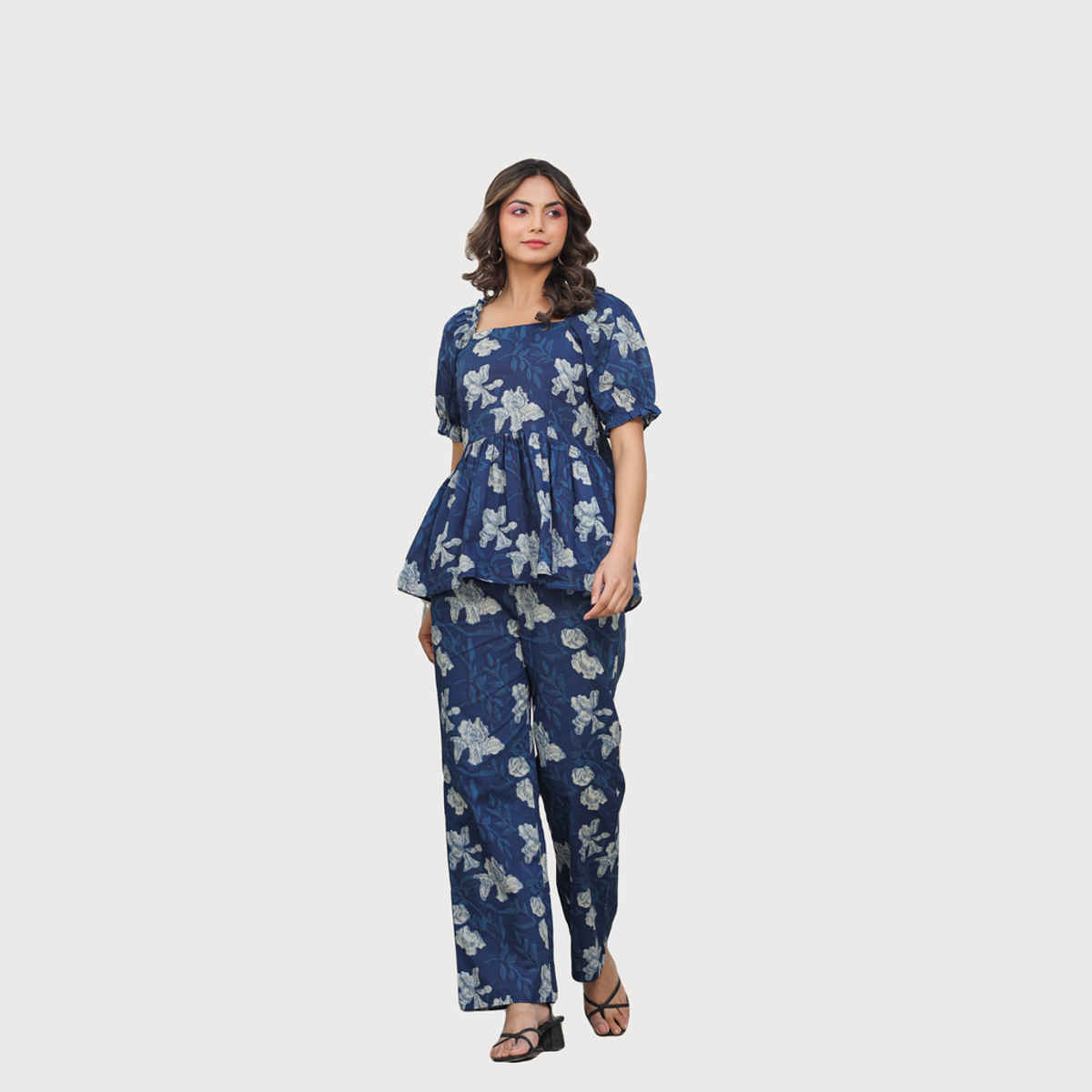 Jisora Women's Blue Cotton Co-ord Sets | S - CS1786