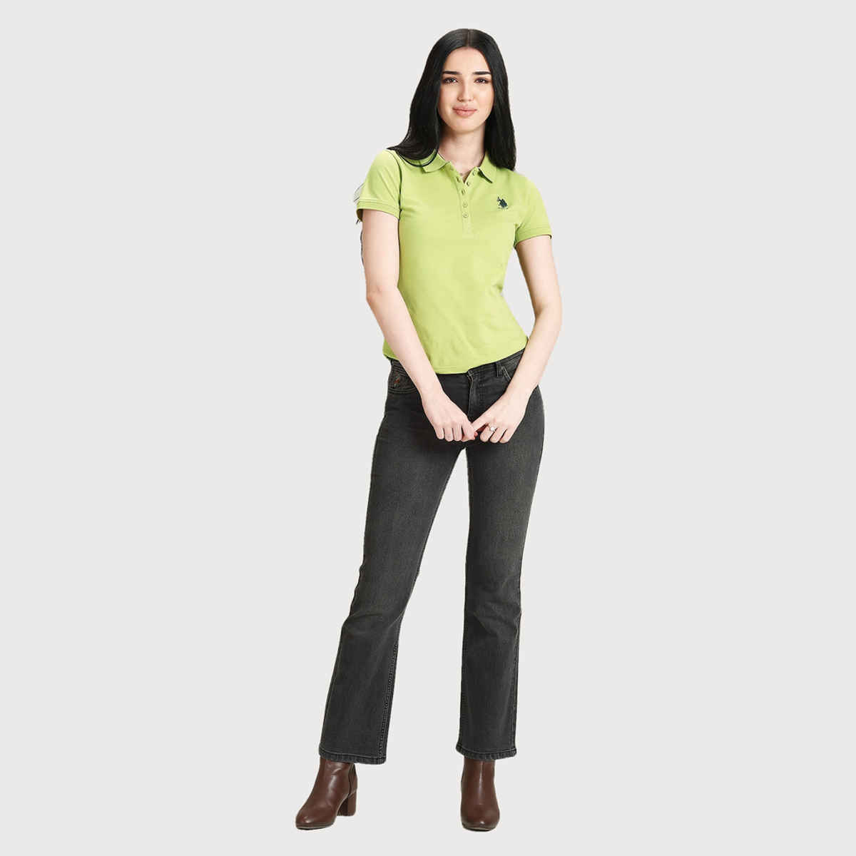 USPA Solid Pique Polo Tshirt For Women Shirt - Light Green - XL