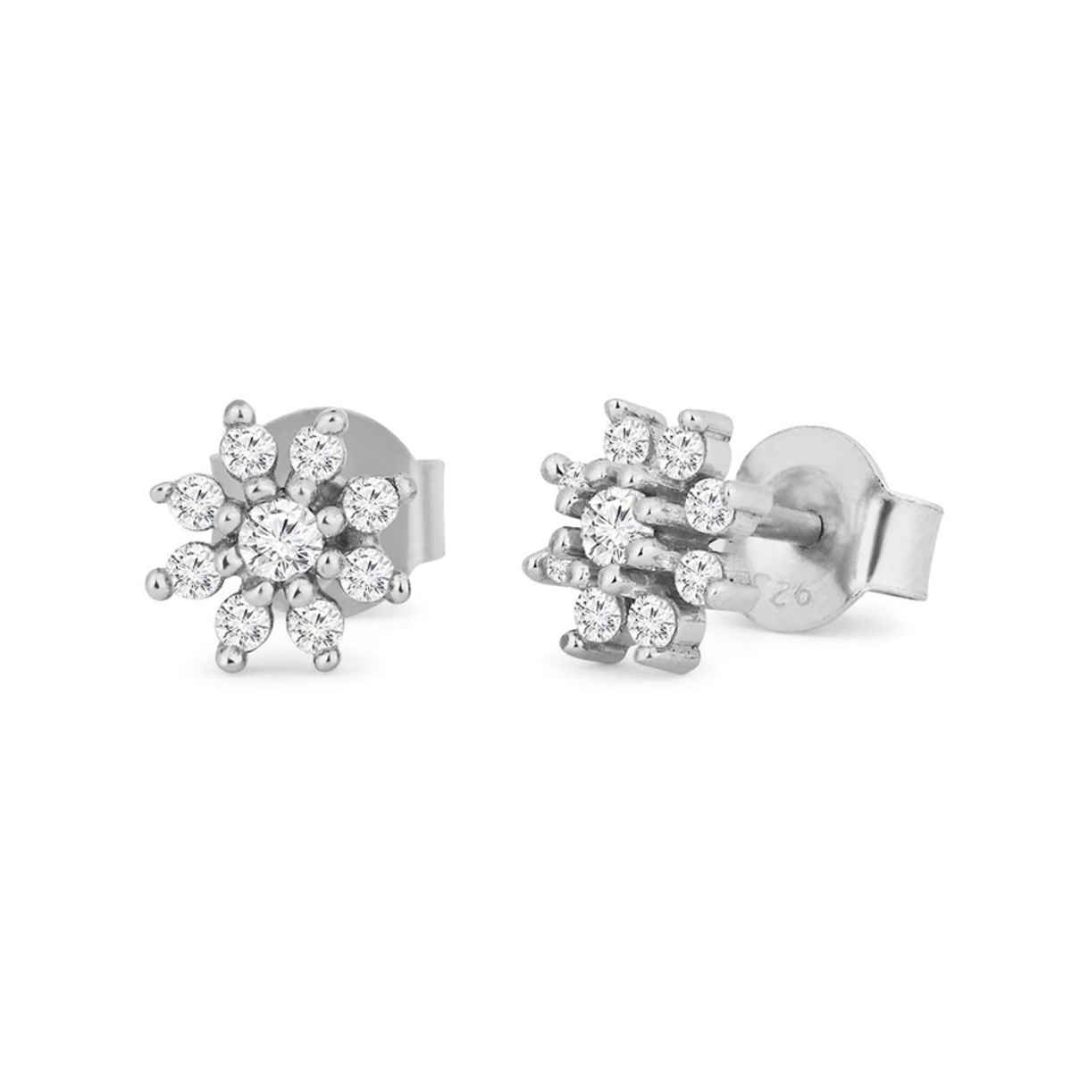 Zavya Floral CZ Rhodium Plated 925 Sterling Silver Stud