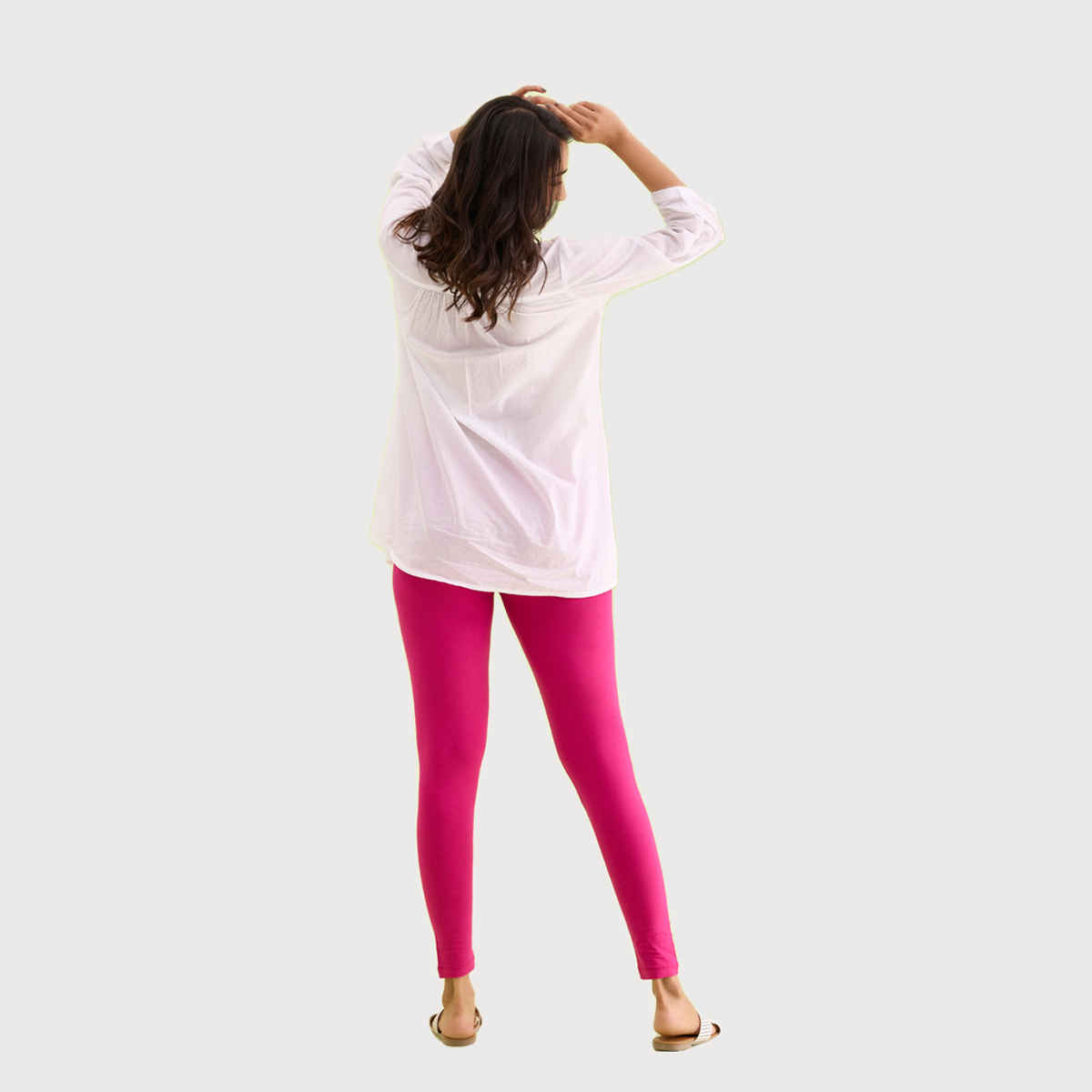 Go Colors Women's Solid Mid Rise Ankle Length Leggings | Dark Rose - S