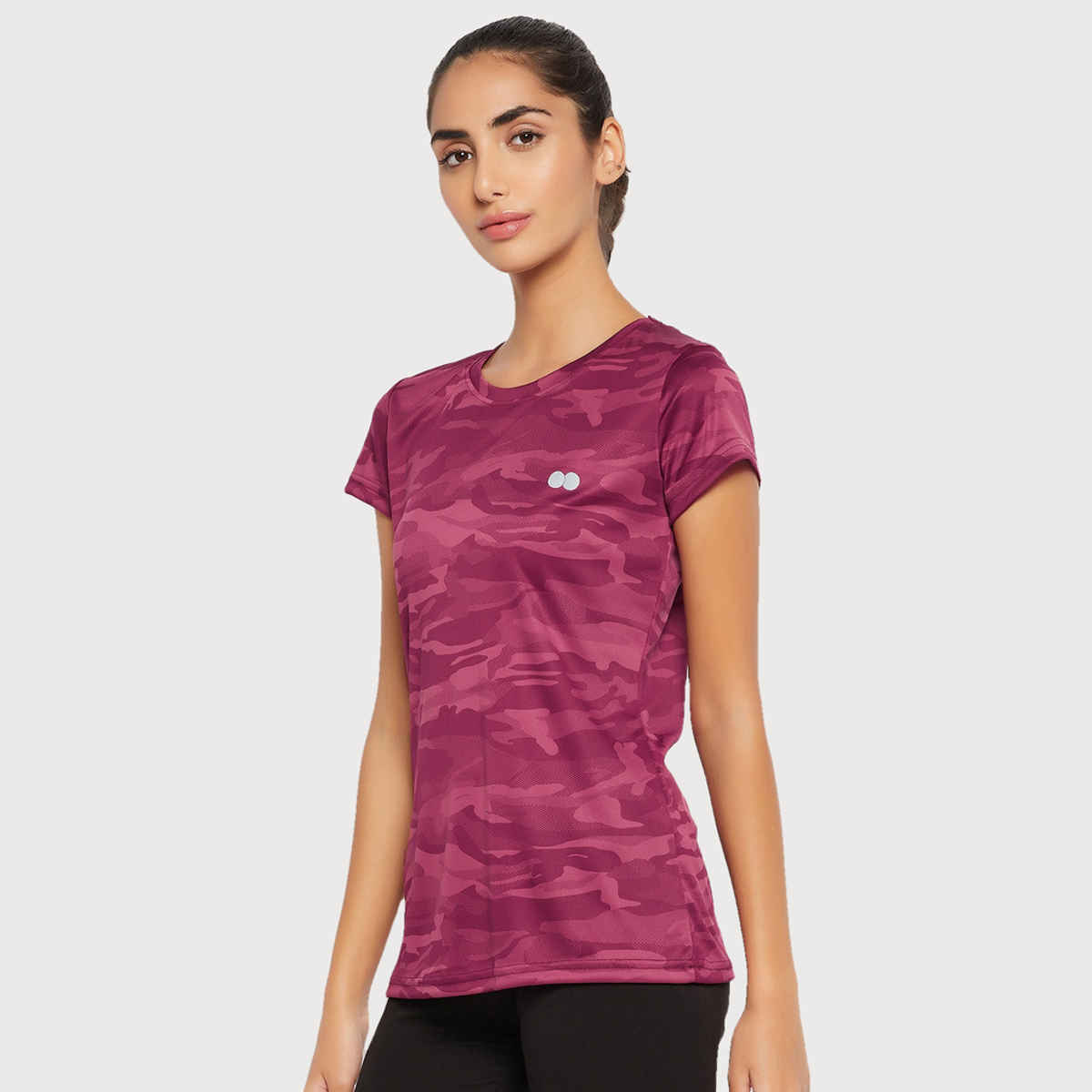 Clovia Comfort Fit Camouflage Print Active T-Shirt | Maroon | Xxl