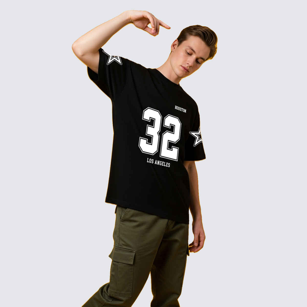 BENNY BROOKS Men's Round Neck half sleeve Oversized T-shirt |AA(ARN)BLACK43 | Black - L