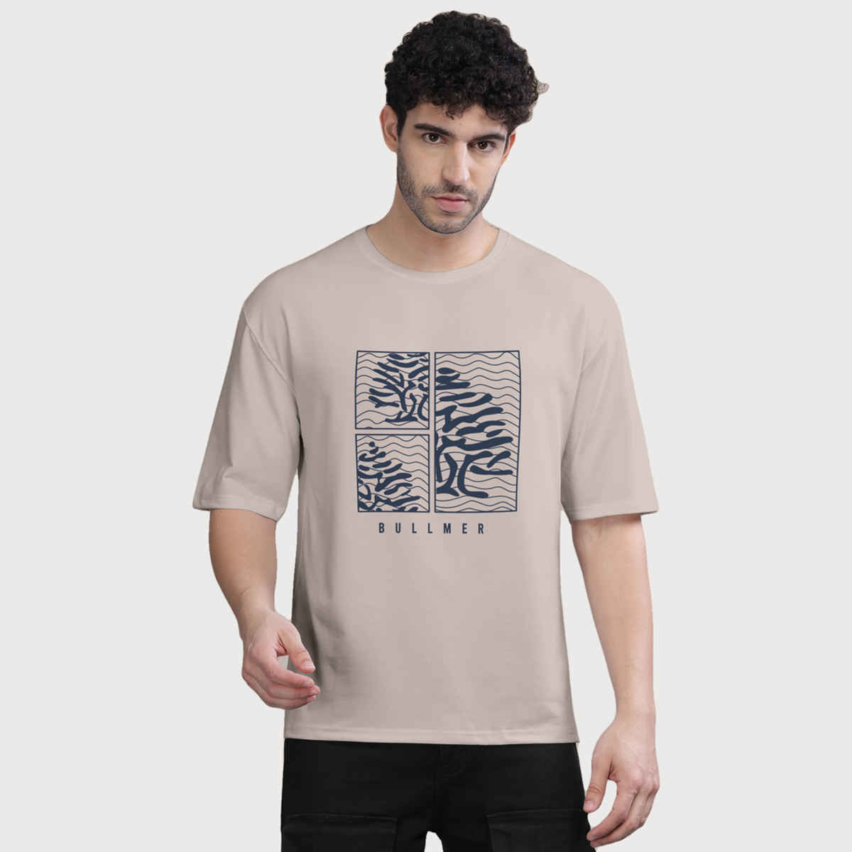 Bullmer Men's Oversized T-shirt Front Printed | Beige |L