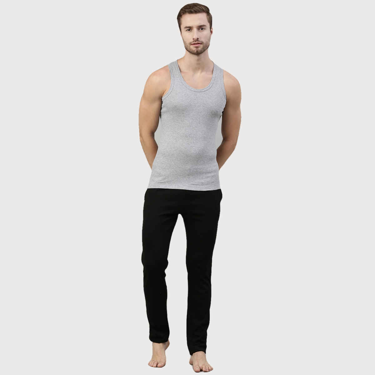 Dixcy Scott Men's Solid 100% Combed Cotton Round Neck Sleeveless Vest | Grey - M