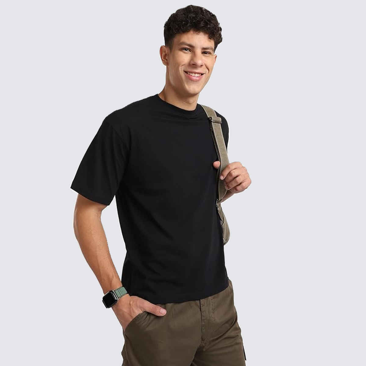 Nobero Men's Oversized Solid T-shirt | Black - M