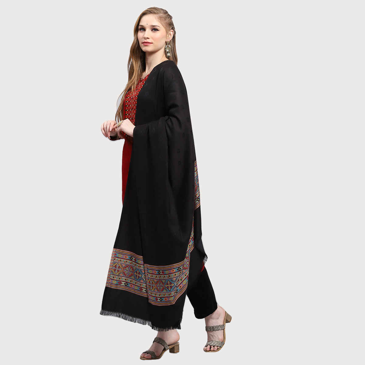 Monte Carlo Womens Self Design Black Shawl | 224Shw6860-0-40 | L 210 cm x W 105 cm