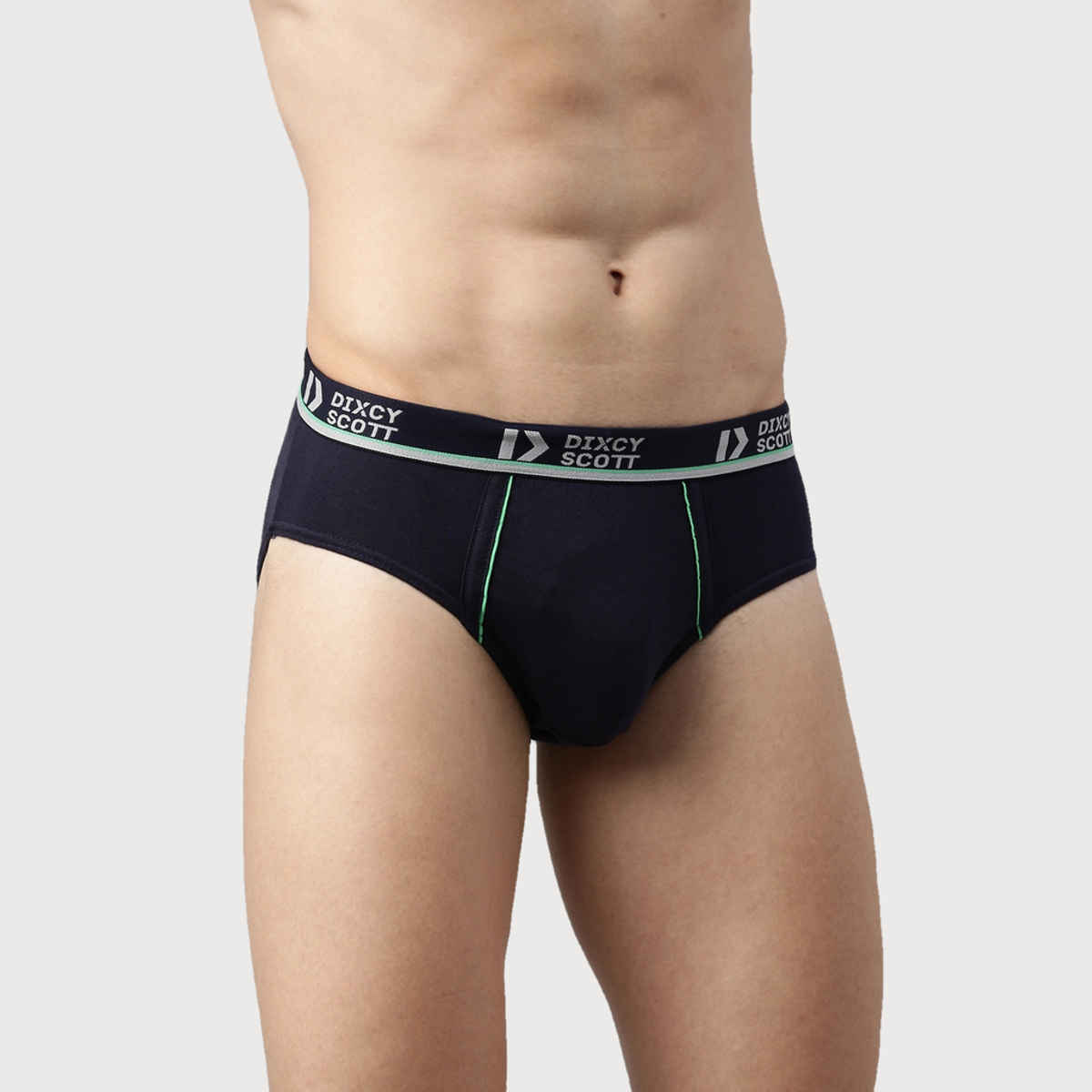 Dixcy Scott Men's Solid 100% Combed Cotton Mid Rise Outer Elastic Waistband Brief | Multicolour -L