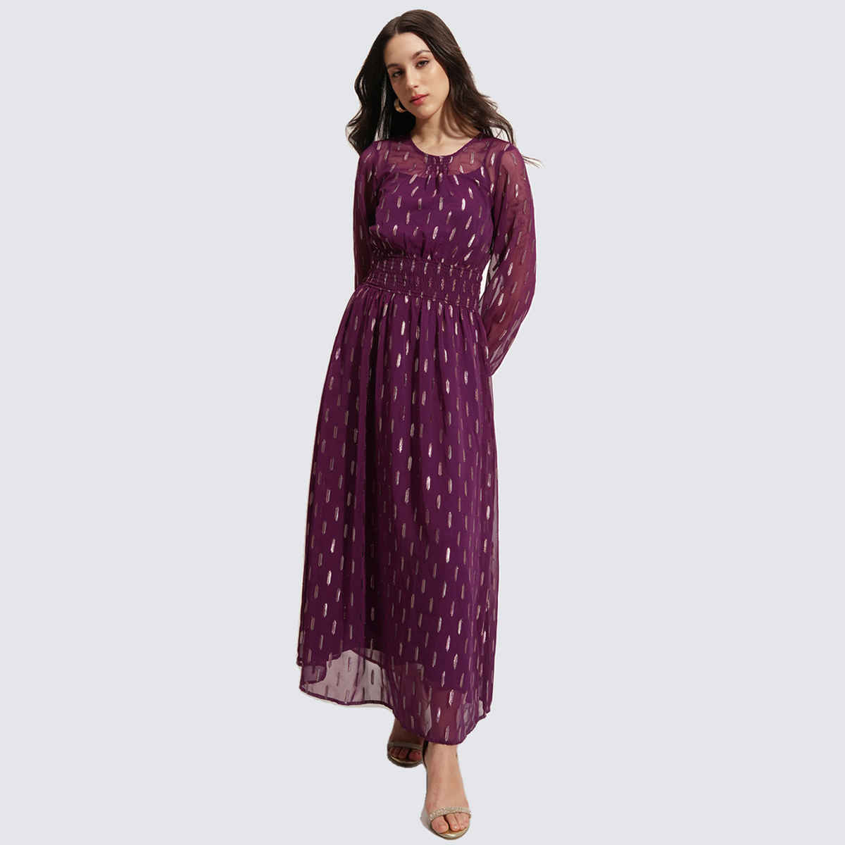 Vishudh Women's Solid Georgette Dress | VNa1003895 | Purple - S