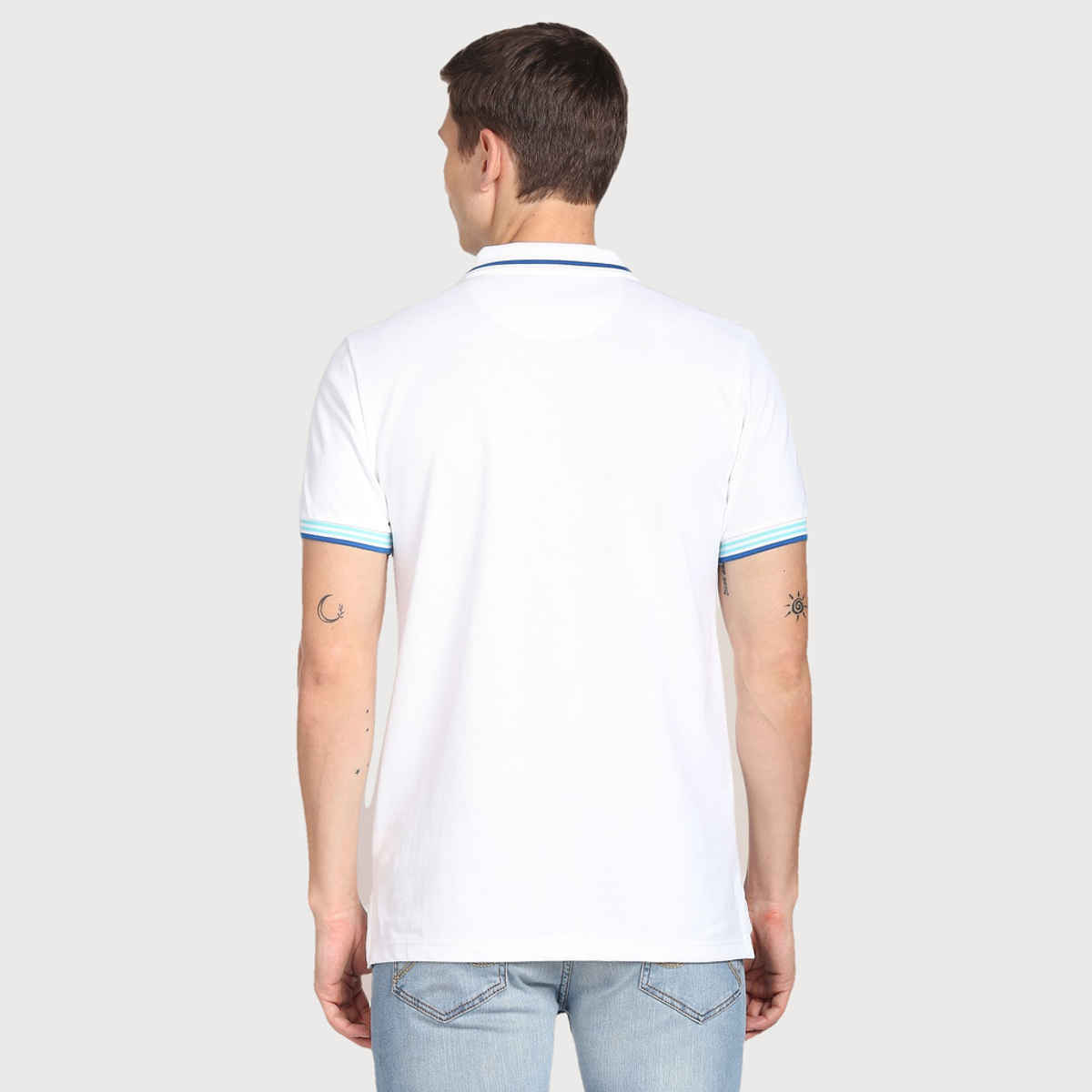 USPA Men's Striped Hem Cotton Polo T Shirt - Regular Fit - White - M