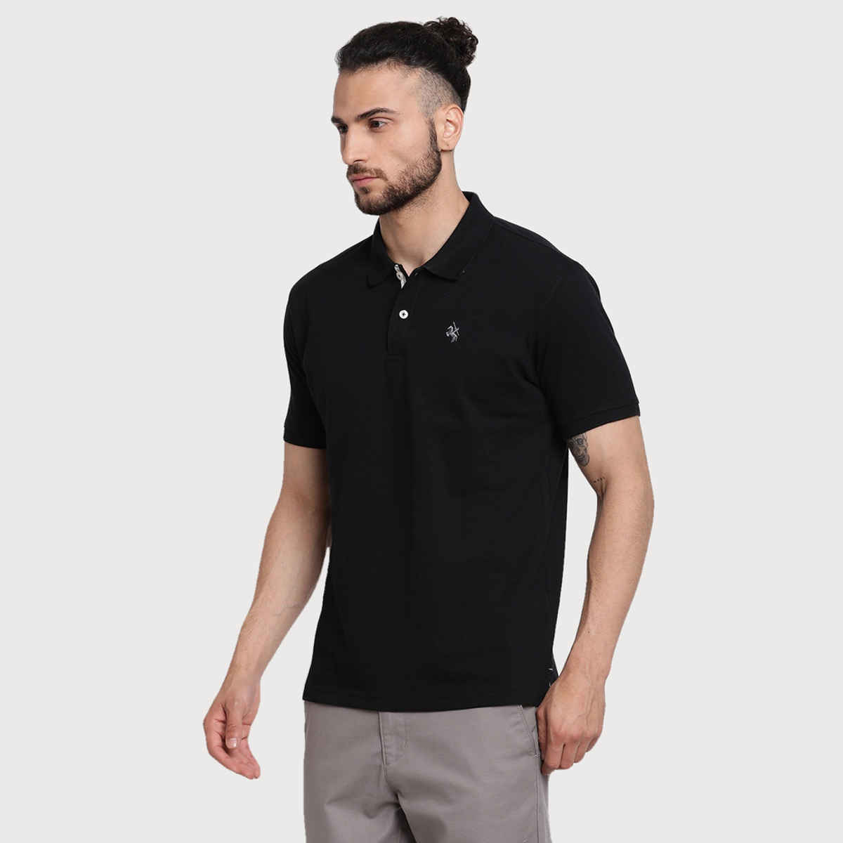 Cantabil Men's Solid Polo Neck Casual T-shirt | Black - L