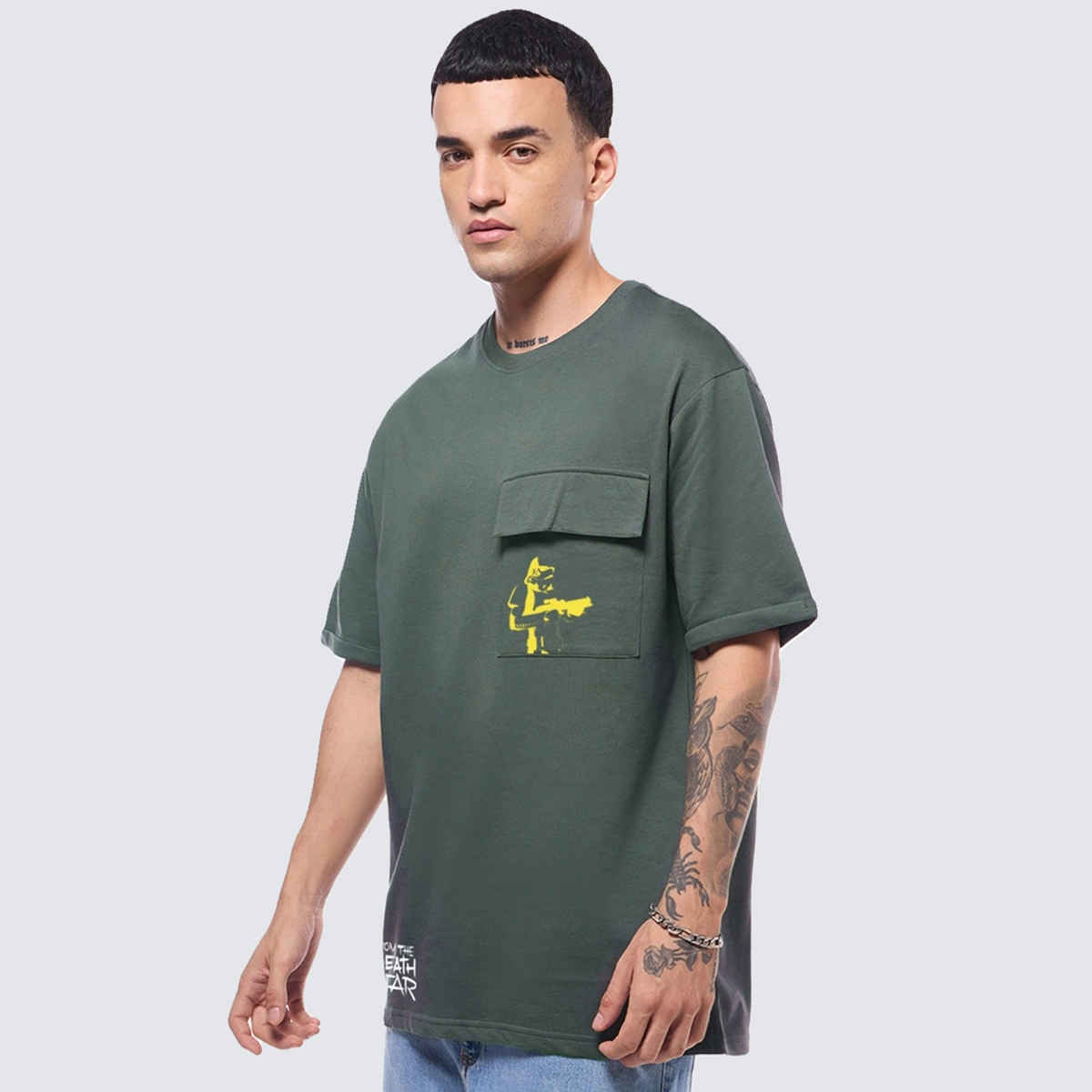Bewakoof Men's Disney Storm Trooper Graphic Printed Oversized T-shirt | Grey - 2XL