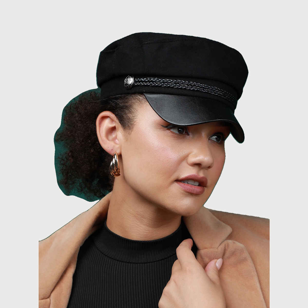 Haute Sauce Women's Textured Polyester Breton Cap | Black - One Size