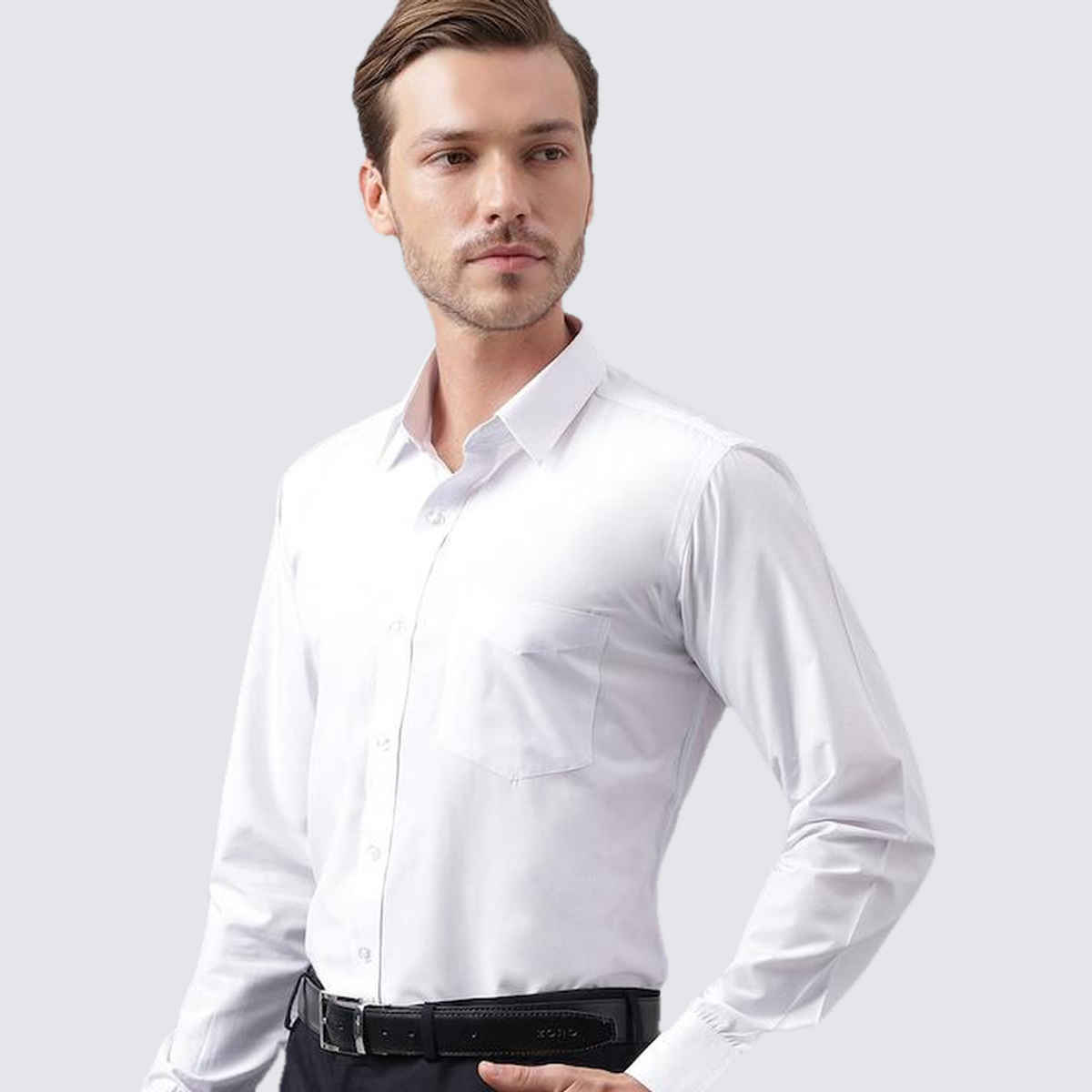 English Navy Men's Polycotton Solid Slim Fit Spread Collar Formal Shirt | White - L