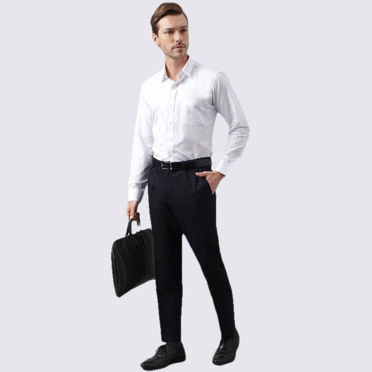 English Navy Men's Polycotton Solid Slim Fit Spread Collar Formal Shirt | White - S