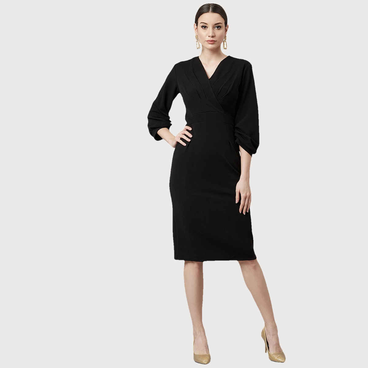 Athena Women's V-Neck Sheath Dress | Black - L