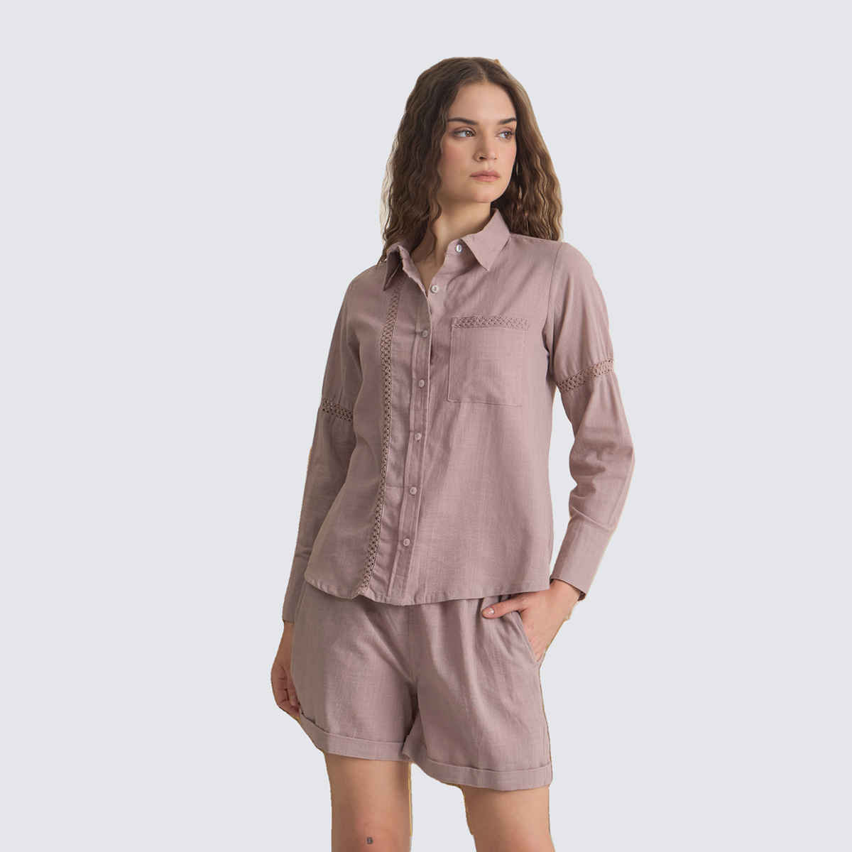 Sanskrutihomes Women's Pure Cotton Co-Ords | SE-CS-136 | Mauve - L