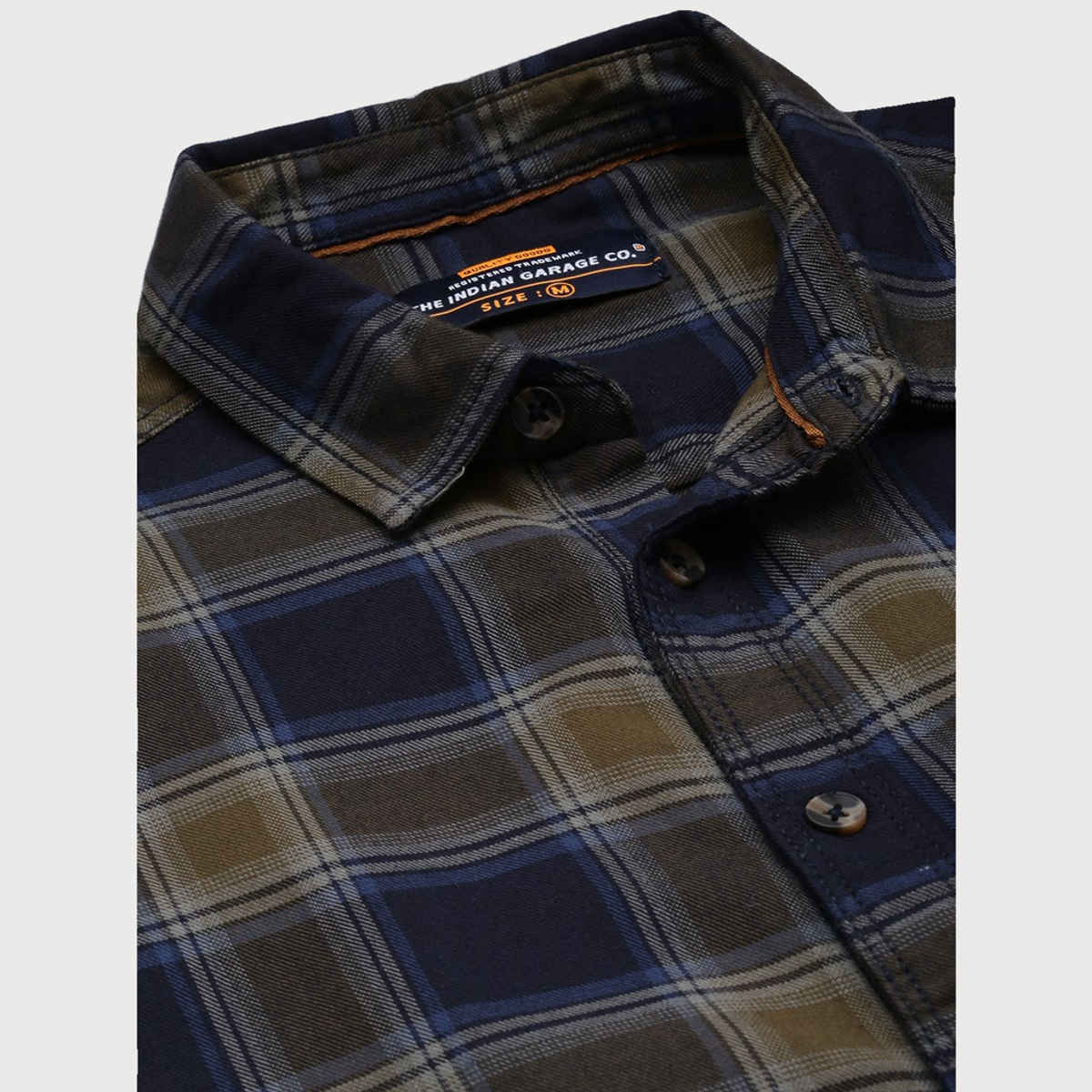 The Indian Garage Co Men's Slim Fit Checkered Casual Shirt | Navy Blue & Green - XL