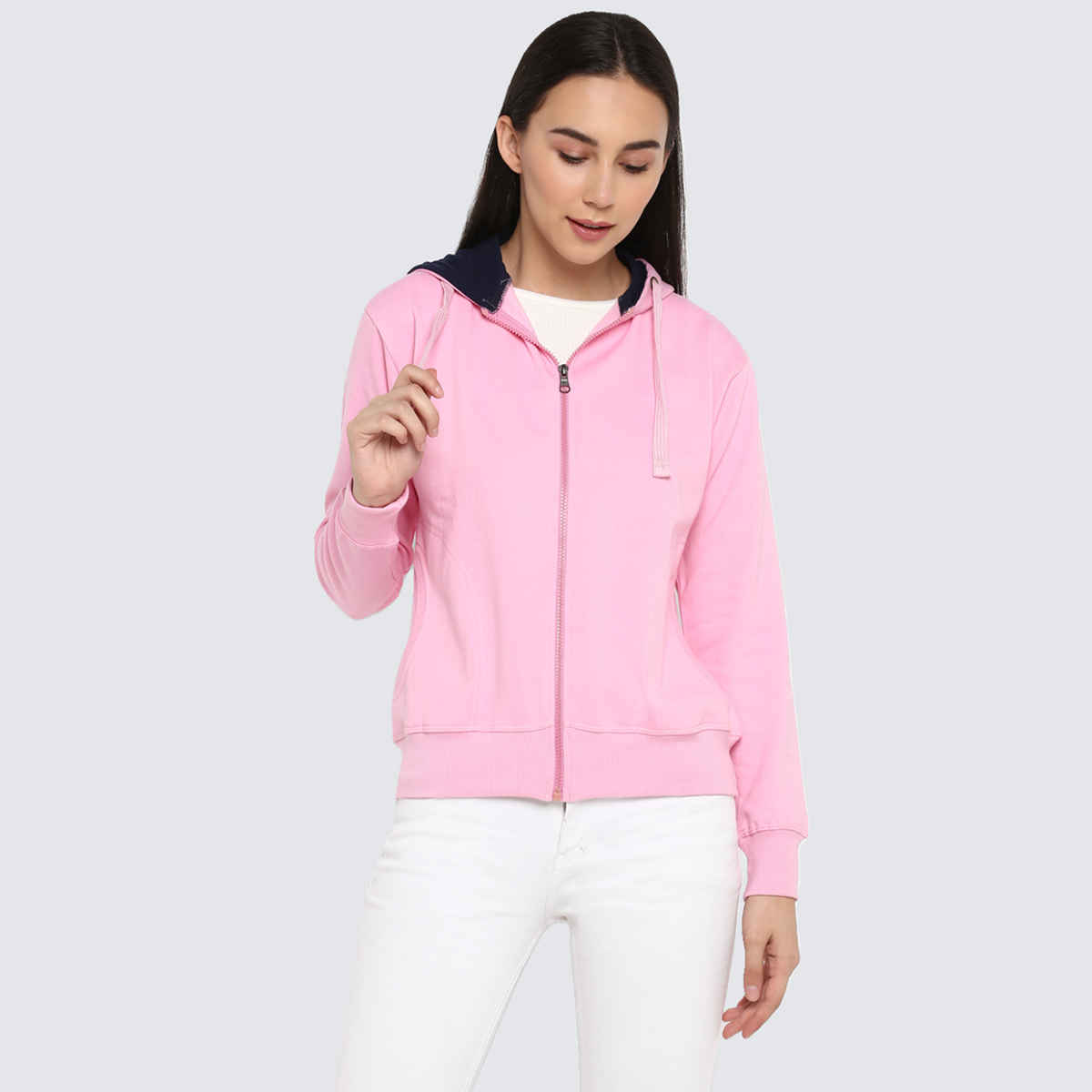 Alan Jones Clothing Women's Solid Zipper Hooded Sweatshirt | Pink - M