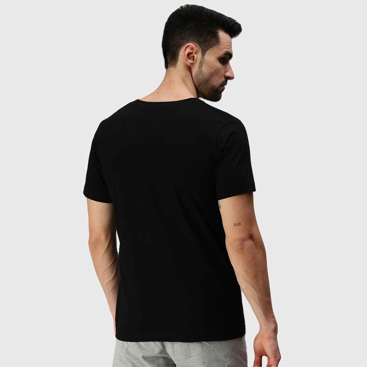 ONN Premium Men's Solid Pure Cotton V Neck T-shirts | Black | Size - S