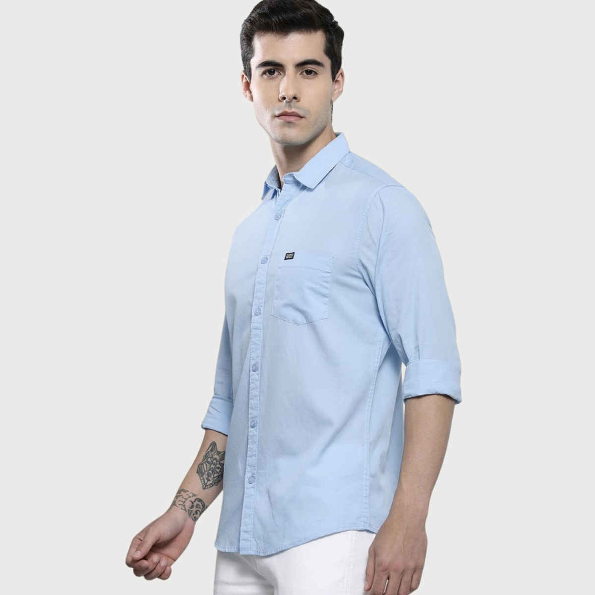 The Indian Garage Co Men's Slim Fit Solid Casual Shirt | Blue - M
