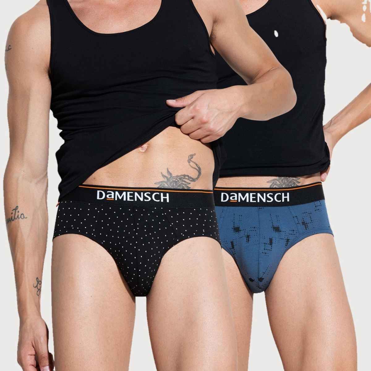 DaMENSCH Men's Premium Cotton Briefs | Black and Navy - M