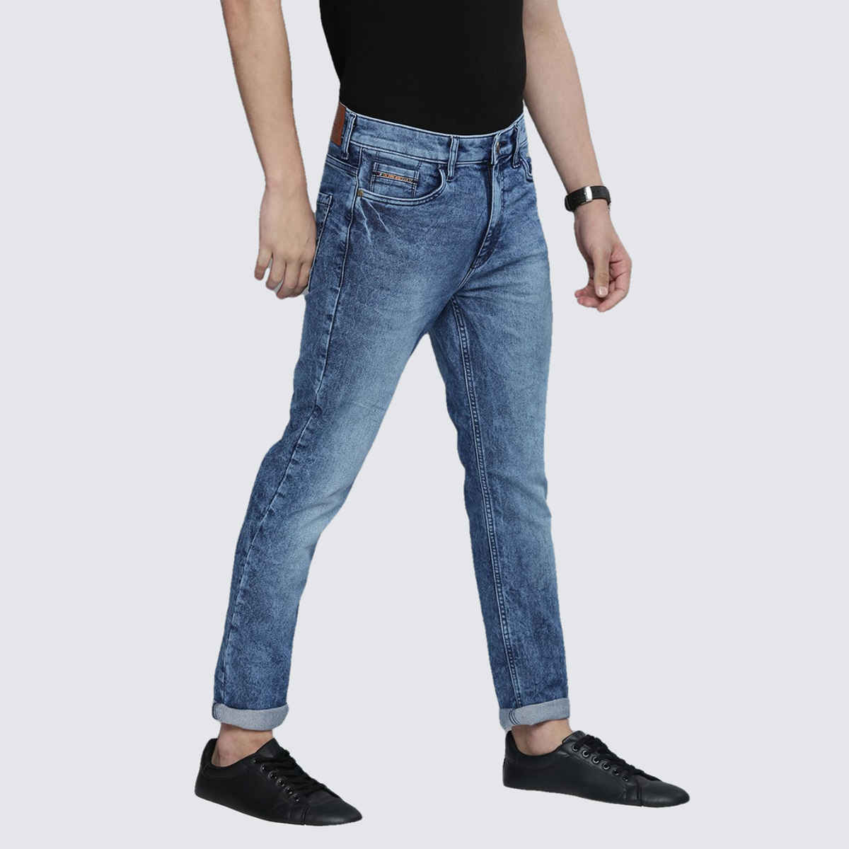 The Indian Garage Co Men's Slim Fit Solid Casual Jeans | Blue - 34