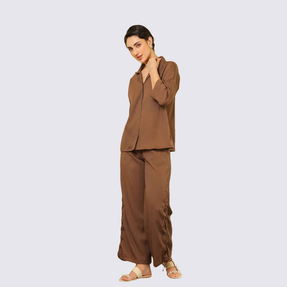 Sanskrutihomes Women's Pure Cotton Co-Ords | AURA-19 | Brown - L