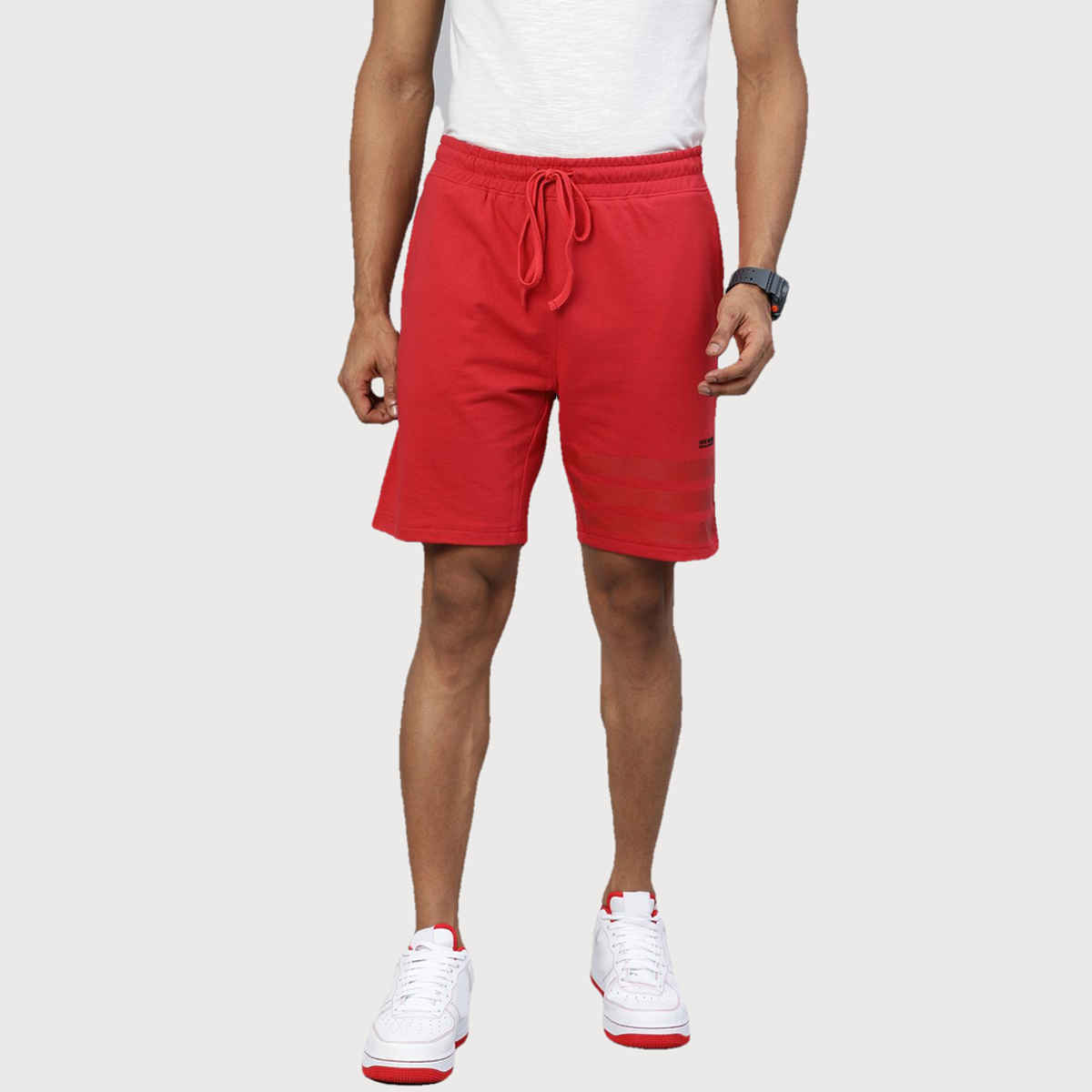 The Indian Garage Co Men | Slim Fit Placement Print Casual Knitted Shorts | Red | XL