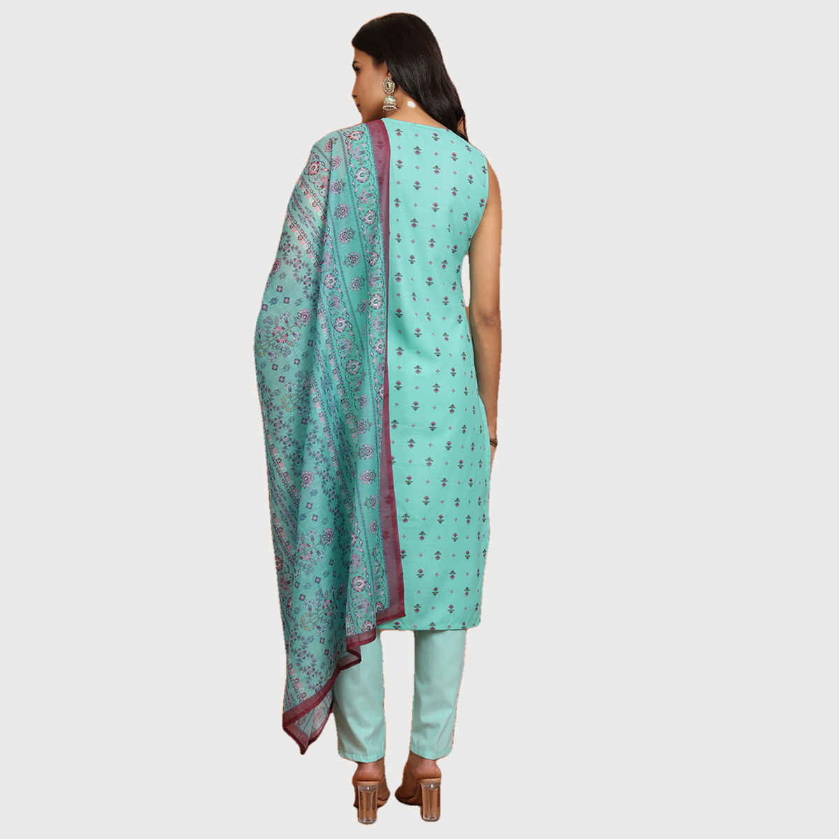 KETCH Women's Ethnic Motifs Printed Straight Kurta, Pyjamas with Dupatta | Aqua - S