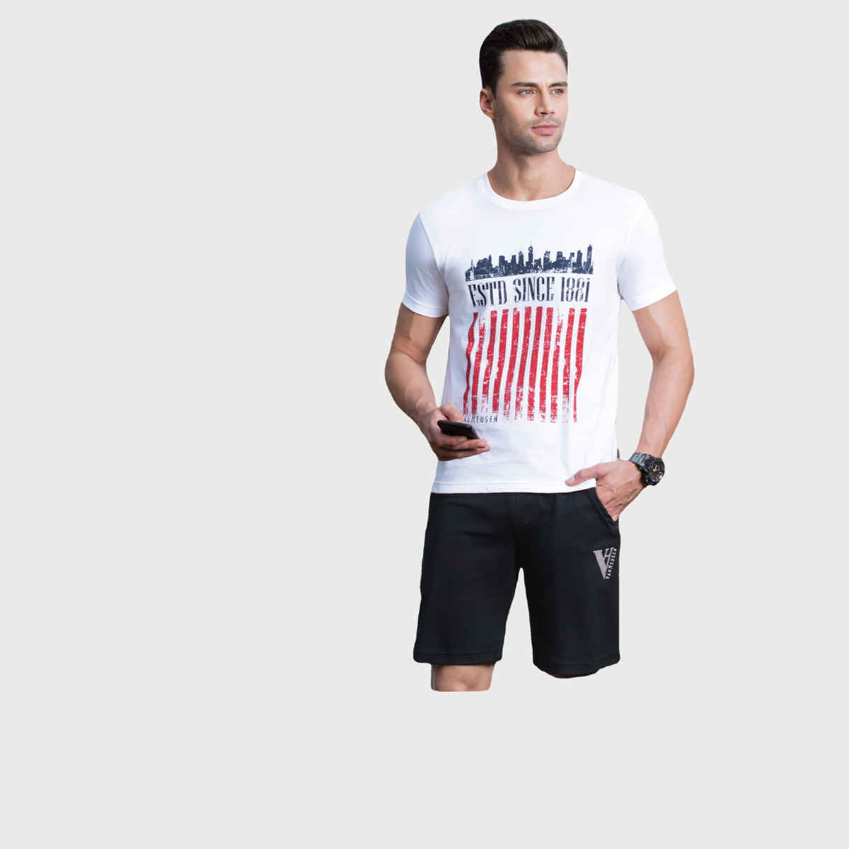 Van Heusen Athleisure Men Cotton Navy Solid Smart Tech Easy Stain Release Knit Shorts |M