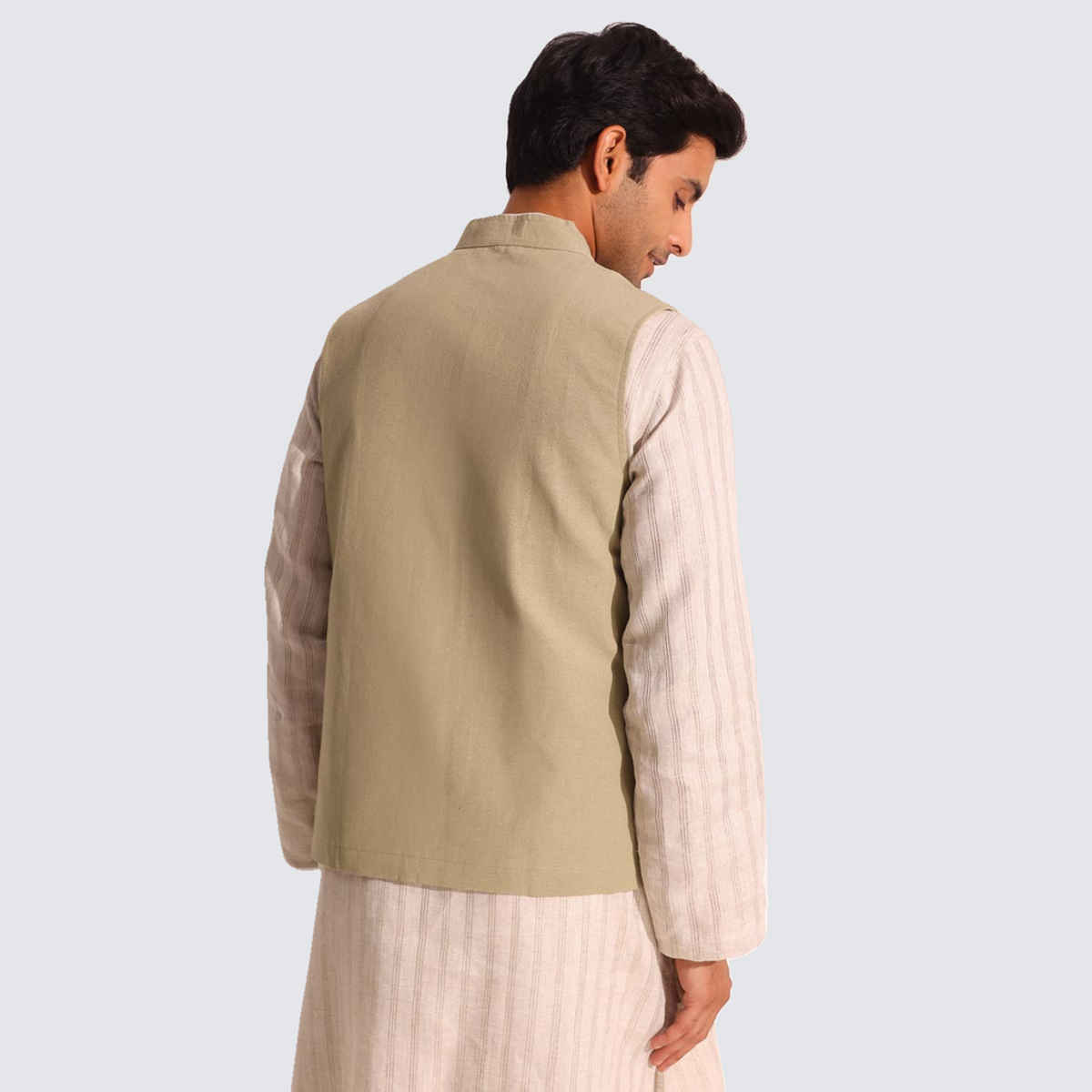 Fabindia Men's Nehru Jacket Comfort Fit | Green - XL