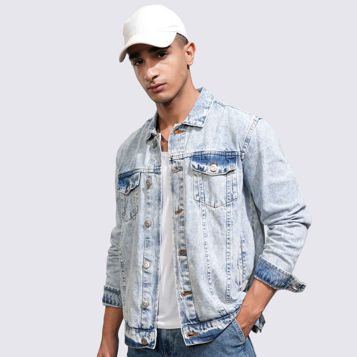 HIGHLANDER Men's Spread Collar Denim Jacket | Indigo - M