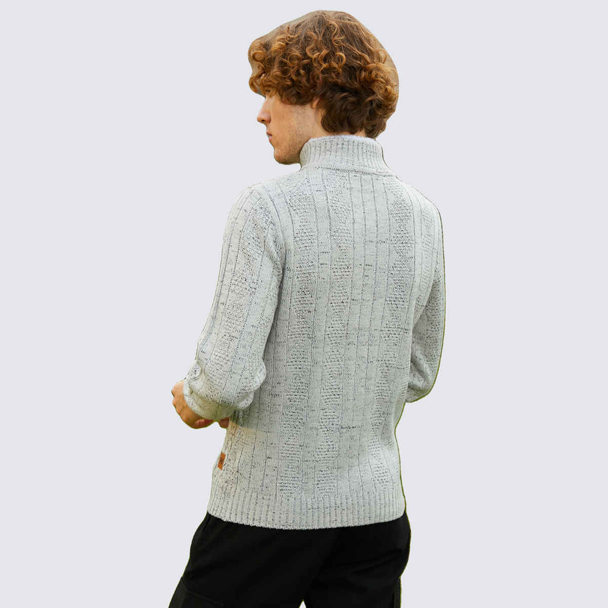 Campus Sutra Men's Heathered Cable Knit Sweater | Grey - M