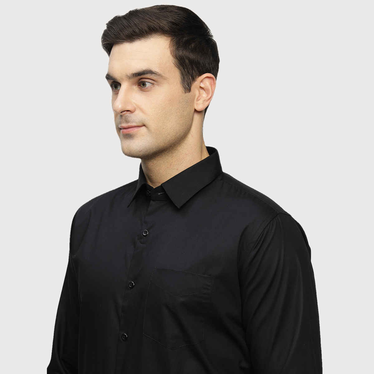Hancock Men Pure Cotton Solid Formal Shirt | S | Slim Fit | Black | Spread Collar