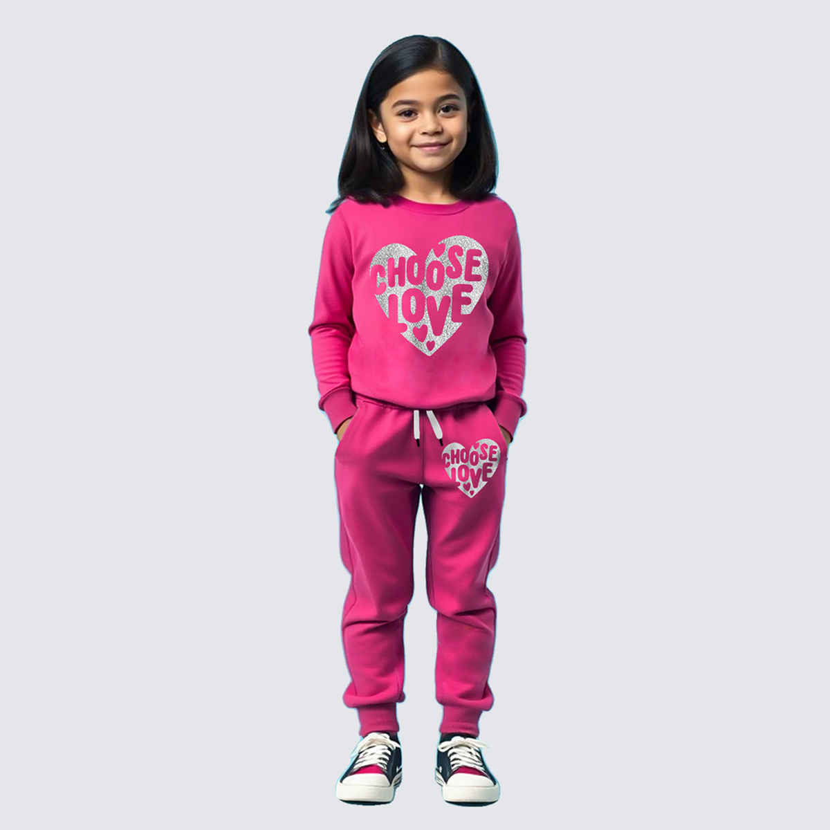 Trampoline Girl's Printed T-shirt & Track Pants Set | TRM-GCS-111 | Pink | 3-4 Yrs