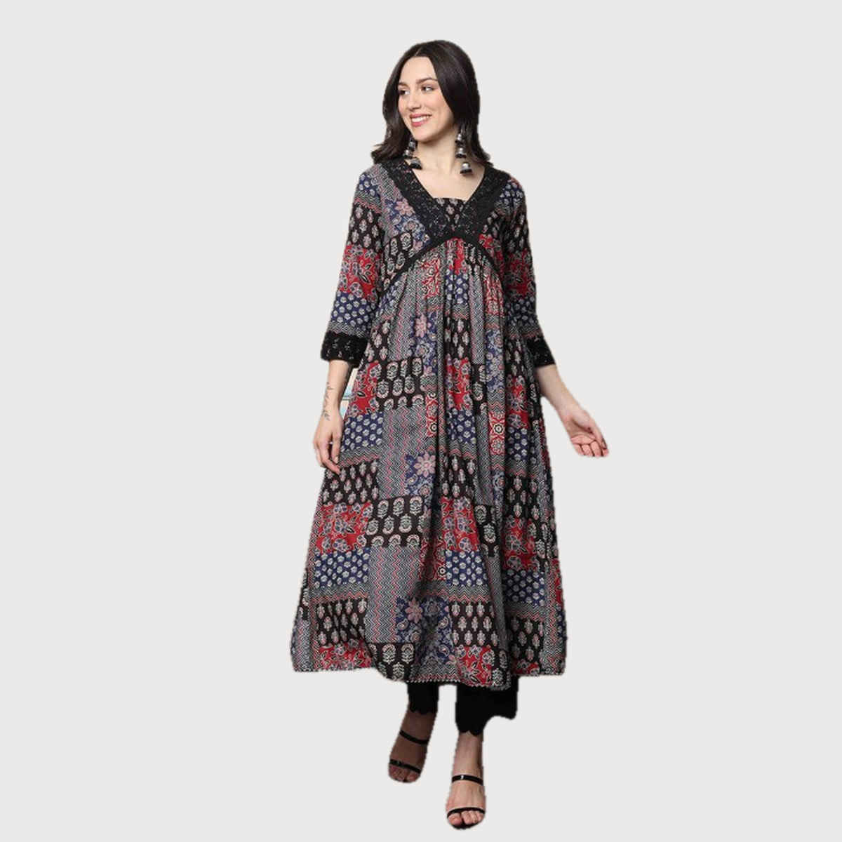 Ishin Women's Kurta Set Cotton Without Dupatta | Black - S