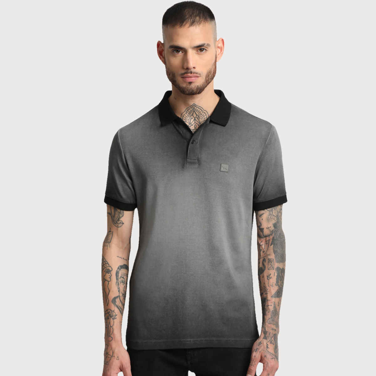 THE BEAR HOUSE Men's Solid Polo T-shirt | POL-RIME-BK | Grey - S