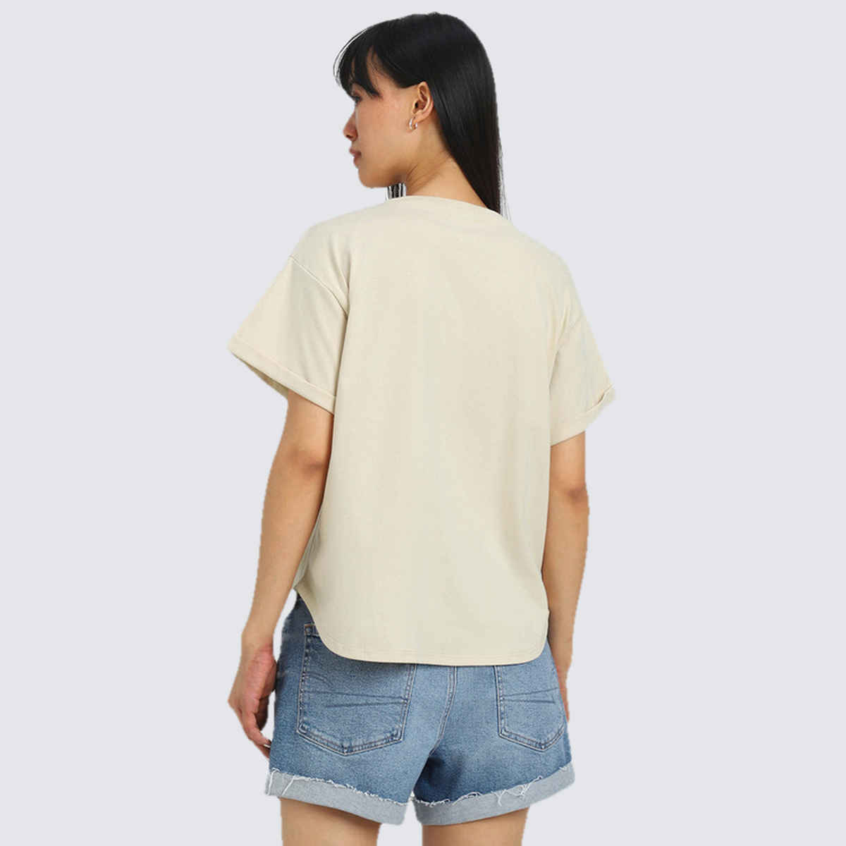 Juneberry Women's Oversized Fit Boyfriend T-shirt | Beige - M