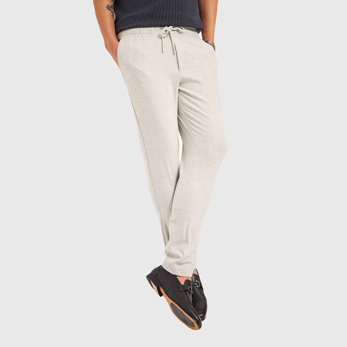 The Bear House Men 4 Way Stretch Solid Formal Trouser - Figola | Grey | 38