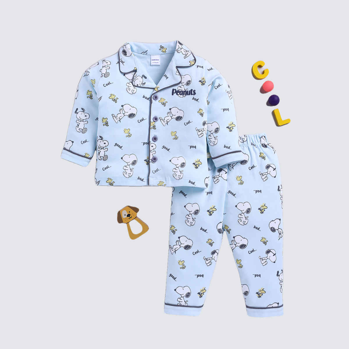 Mom's Love Boys' Printed Cotton Night suits | Blue | 12 - 18 months
